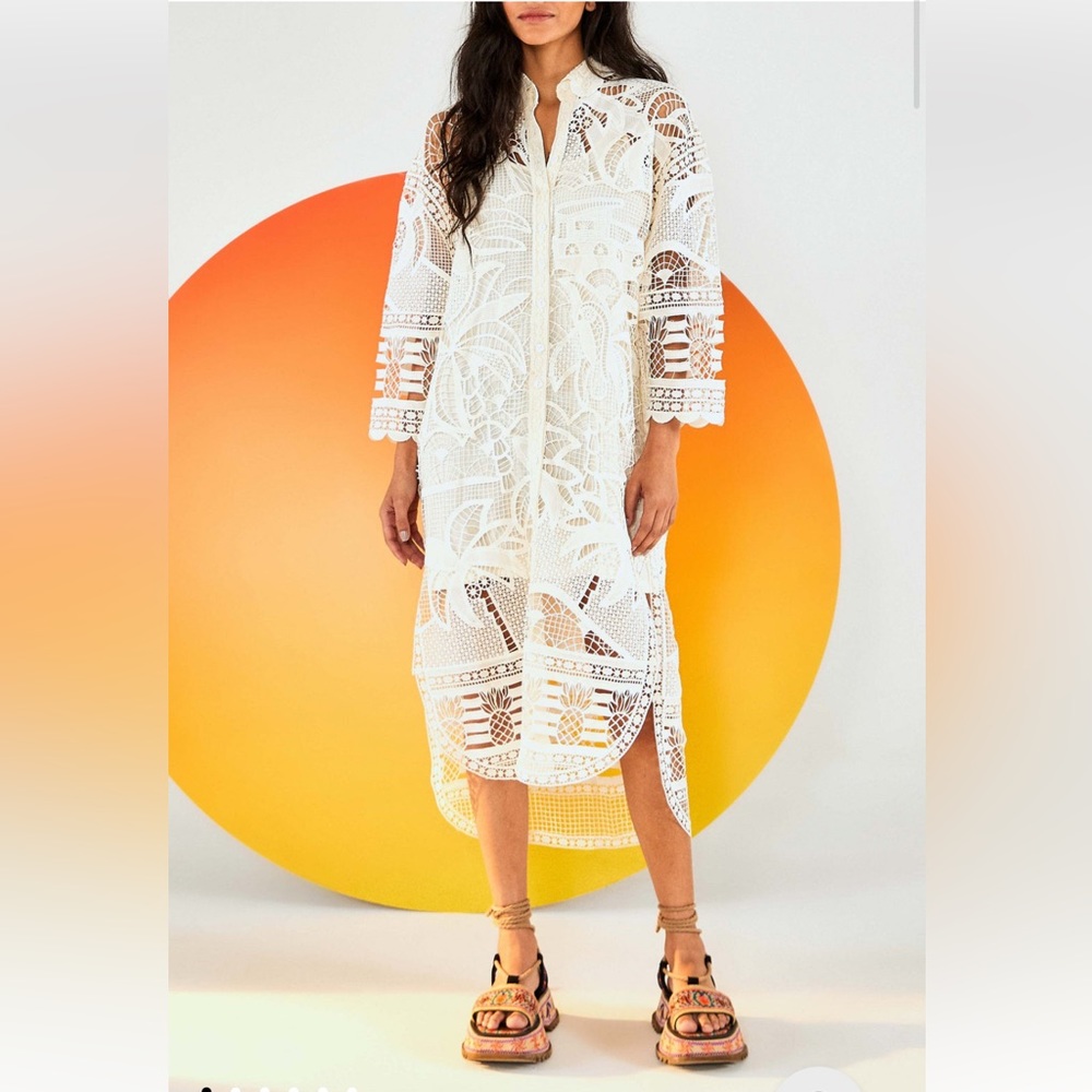 Farm Rio Off White Guipure Lace Shirtdress xs